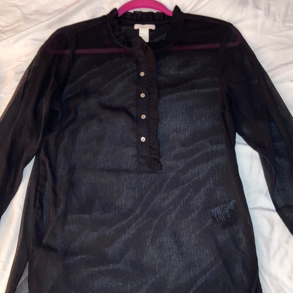 H&M Black Sheer Blouse with Ruffle Detail